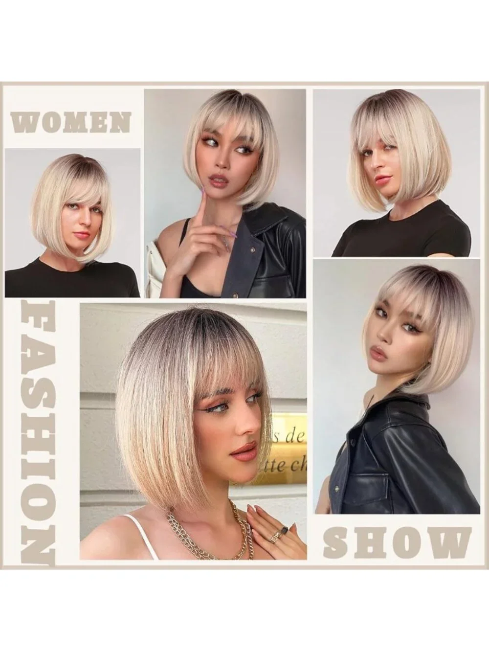 Blonde Bob Wig with Bangs | Short Ombre Dirty Blonde Hair for Women